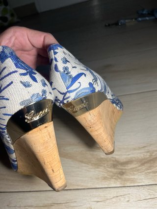 Sandalias Cuña Gucci Flores Azul Blanco