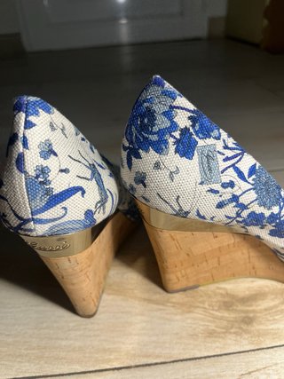 Sandalias Cuña Gucci Flores Azul Blanco