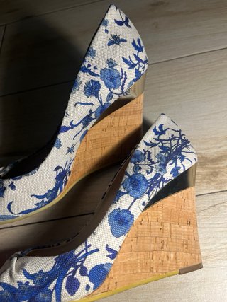 Sandalias Cuña Gucci Flores Azul Blanco