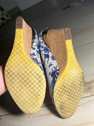 Sandalias Cuña Gucci Flores Azul Blanco