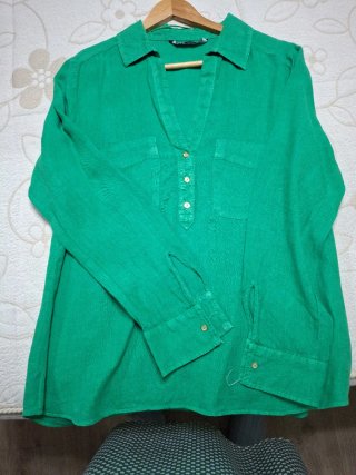 Camisa Zara Lino Verde Talla l