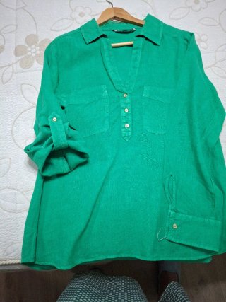 Camisa Zara Lino Verde Talla l