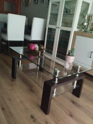 Mesa de centro cristal y madera