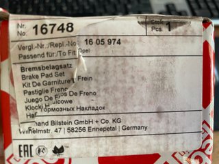 Pastillas Freno Febi Bilstein 16748 Opel