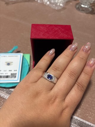 Anillo Oro Blanco 18k Hombre con Zafiro Azul