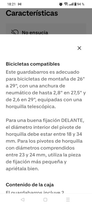 Guardabarros delantero RockRider V3 MTB.