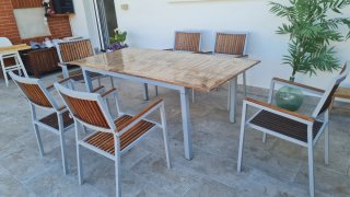 Mesa de jardín extensible (1,50/1,95m) y 6 sillas