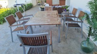 Mesa de jardín extensible (1,50/1,95m) y 6 sillas