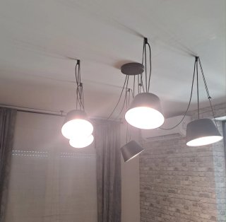 Lámpara de techo moderna negra colgante, 5 focos
