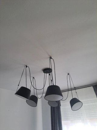 Lámpara de techo moderna negra colgante, 5 focos