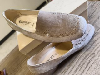 Mocassini donna vera pelle camoscio beige 38