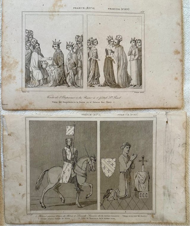 Mediados S. XIX, 8 grabados Reyes de Francia.