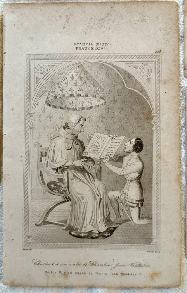 Mediados S. XIX, 8 grabados Reyes de Francia.