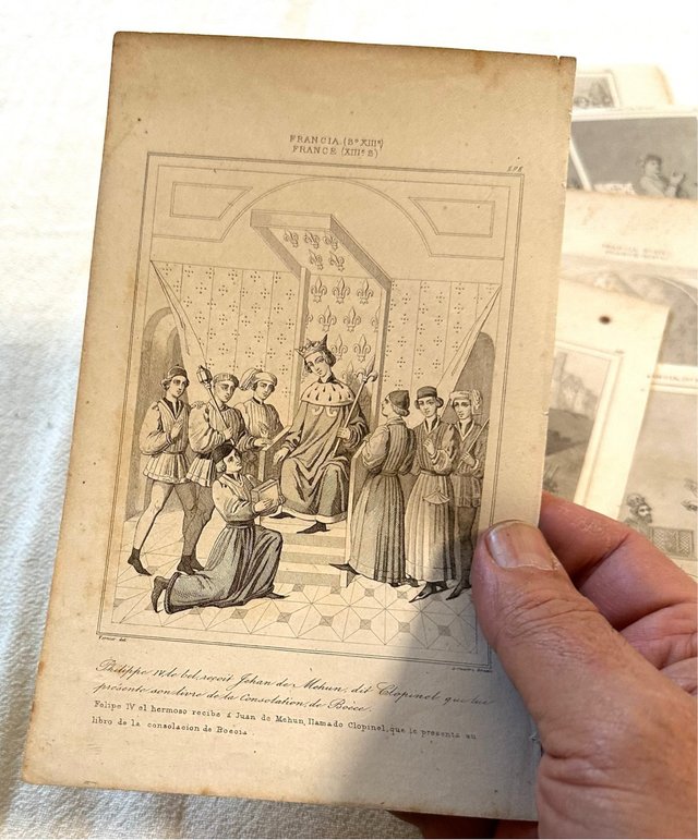 Mediados S. XIX, 8 grabados Reyes de Francia.