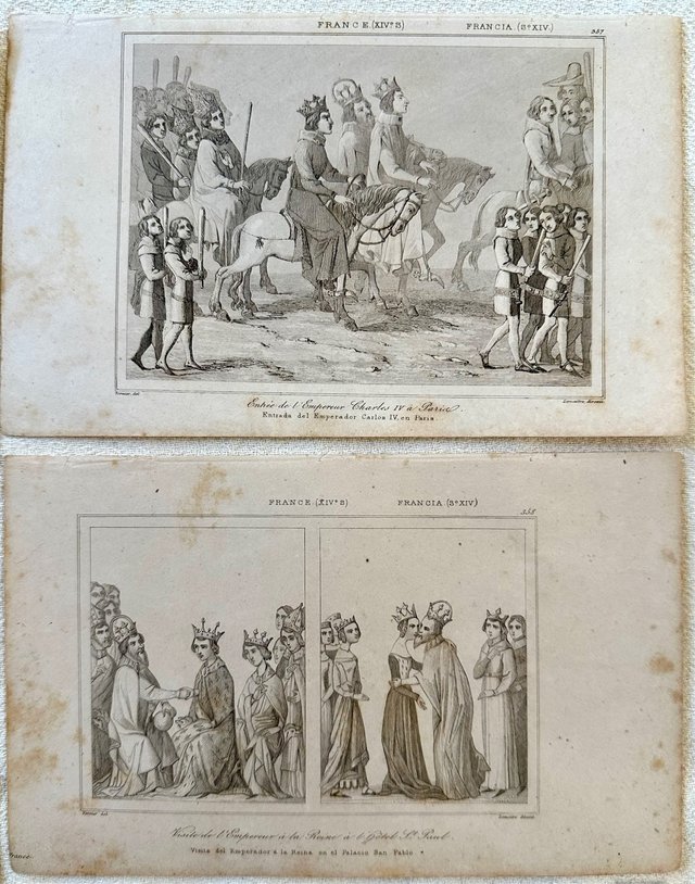 Mediados S. XIX, 8 grabados Reyes de Francia.