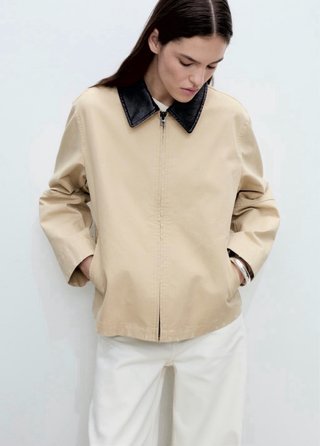 Chaqueta Beige y Marron Entretiempo, de mango