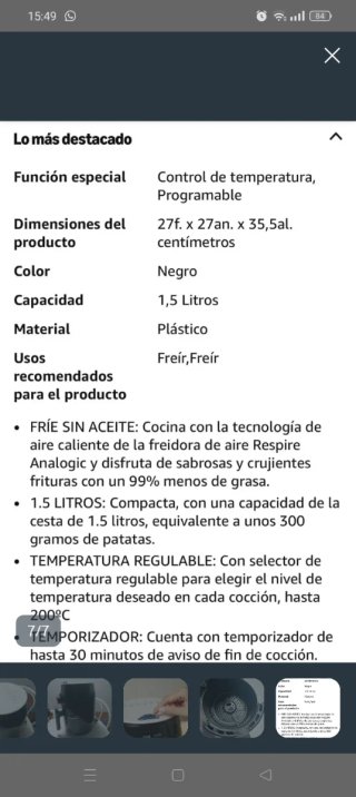 Freidora de aire Taurus 1.5L