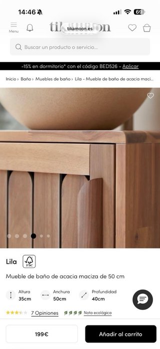 Mueble de baño acacia maciza 50cm