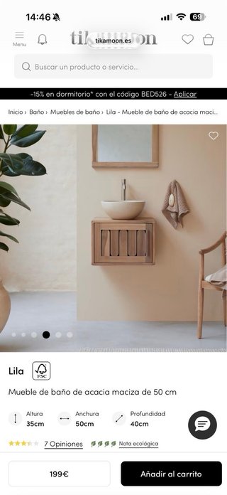 Mueble de baño acacia maciza 50cm