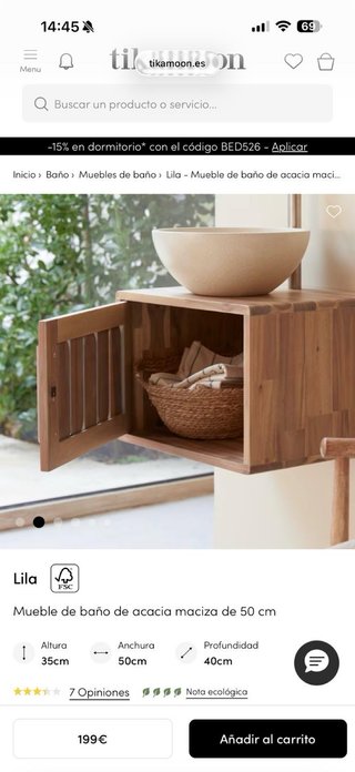 Mueble de baño acacia maciza 50cm