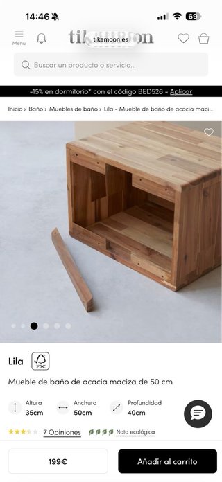 Mueble de baño acacia maciza 50cm