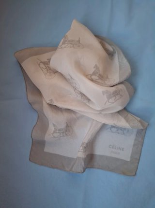 CÉLINE PARIS - Pañuelo Seda Blanco y Gris