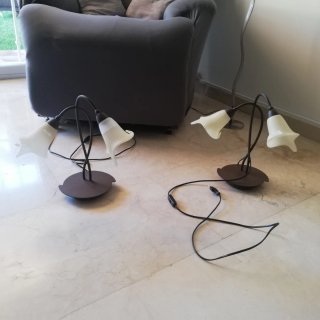 Lámpara techo y 2 mesita (metal/cristal)