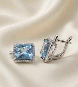 Pendientes Plata de Ley 925 Aguamarina