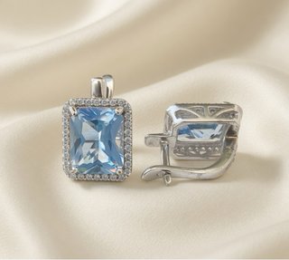 Pendientes Plata de Ley 925 Aguamarina