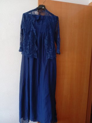 Vestido de fiesta largo azul de gasa con torerita
