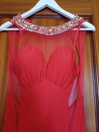 Vestido fiesta pedrería cuello S/M