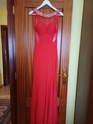 Vestido fiesta pedrería cuello S/M