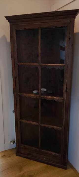 Mueble esquinero rústico madera y cristal