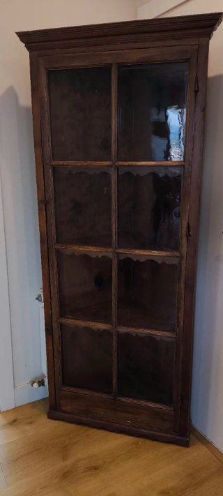 Mueble esquinero rústico madera y cristal