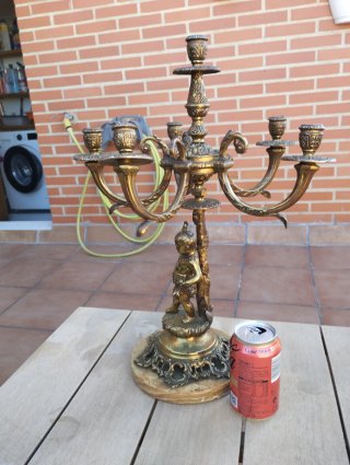 Pareja Candelabros Bronce Figuras Niños