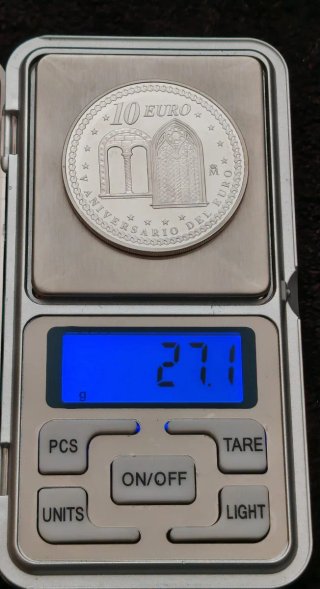 Colección monedas plata. V aniversario del euro