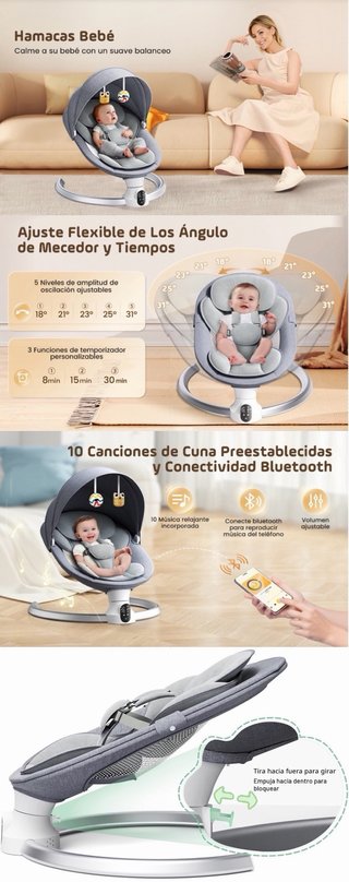 Hamaca bebe electrica con mando y Bluetooth