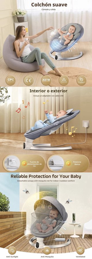 Hamaca bebe electrica con mando y Bluetooth