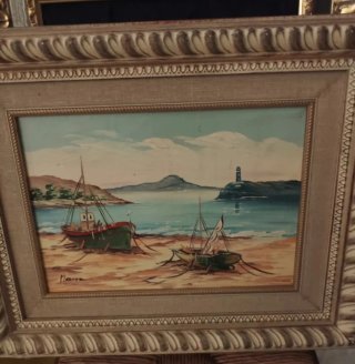Cuadro de paisaje marino con barcos