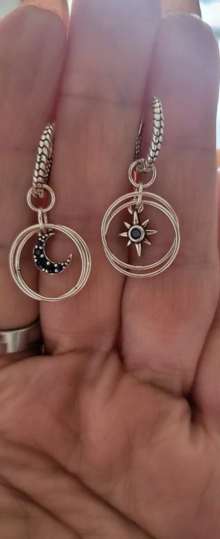 Pendientes Plata Estrella y Luna Azul