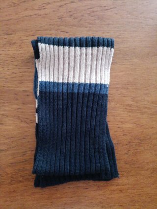 Bufanda de rayas azul y beige