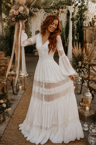 Vestido de Novia Boho Encaje Manga Larga