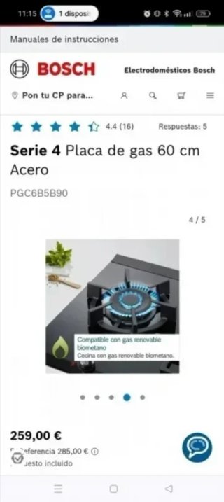 Placa de Gas Bosch 3 fuegos