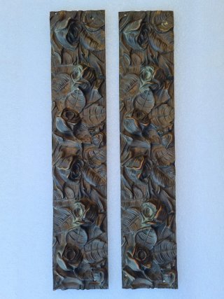 Coppia Fregi Metallo Rose e Foglie