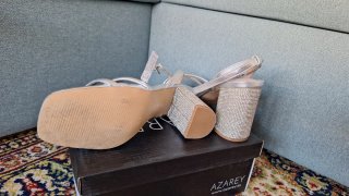 Sandalias Azarey Plateadas Tacón Brillante