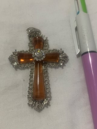Colgante Cruz Vintage Plateado Naranja