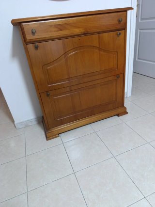 Zapatero madera y espejo redondo