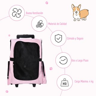 Transportín Mascotas 2en1 Mochila Carrito Rosa