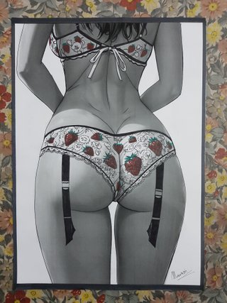 Dipinto quadro disegno donna fragole