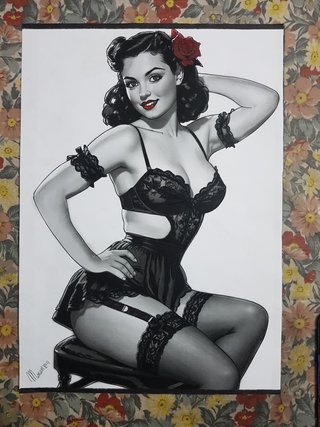 Dipinto Pin-up con Rosa Rossa